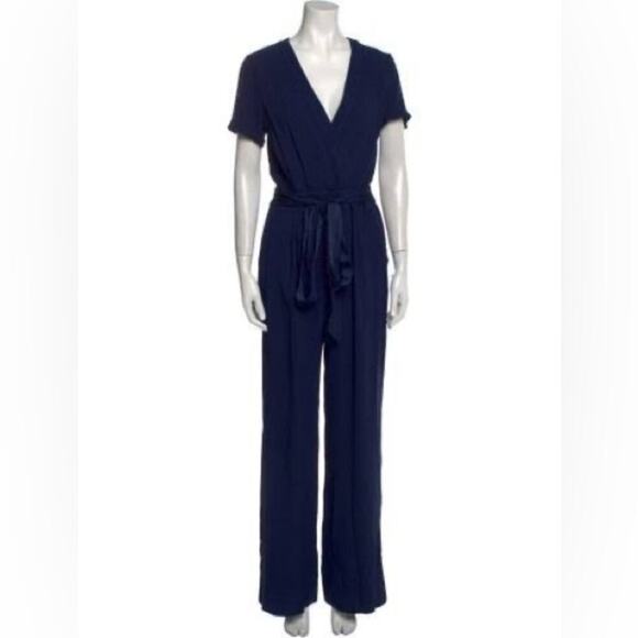Diane Von Furstenberg short sleeves surplice blue jumpsuit size‎ 4 - Picture 1 of 11